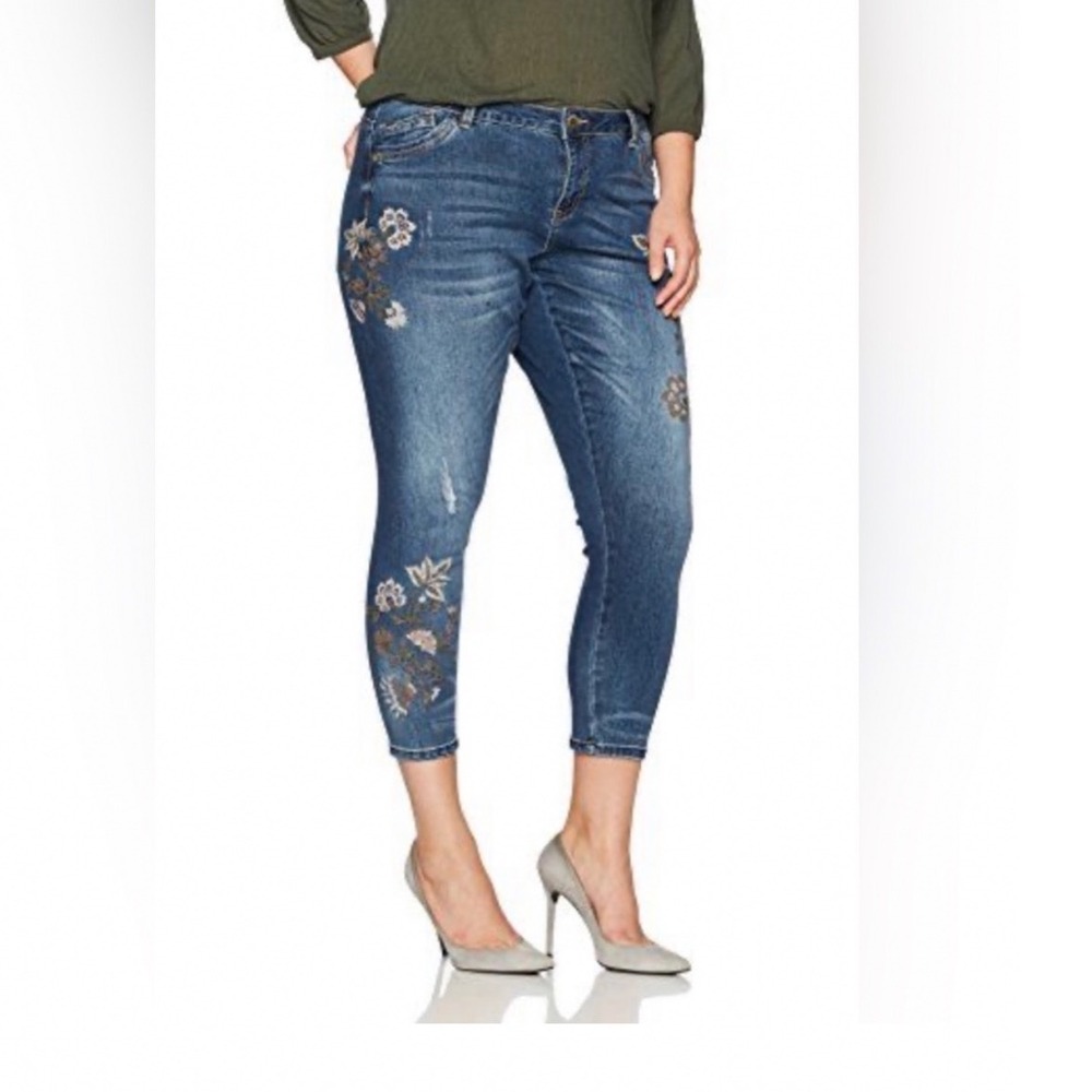 Judy Blue Skinny Jeans Womens 9/29 Blue Embroidered Floral Distressed JB88415